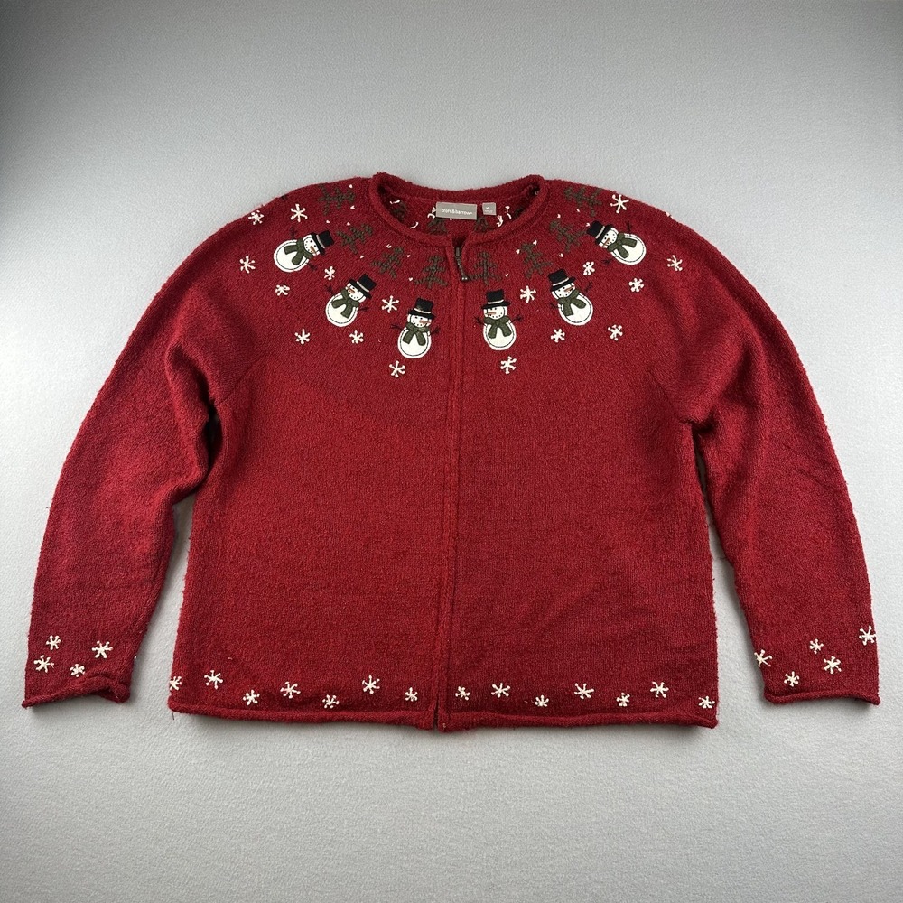 Croft & Barrow Women's XL Sweater Petites Red Full Zip Christmas Cardigan Silk